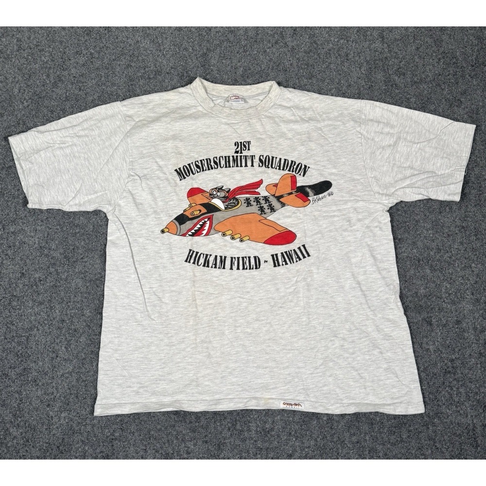 Vintage Crazy Shirts Kliban Cat Mouserschmitt Squadron T Shirt USA Large 80s